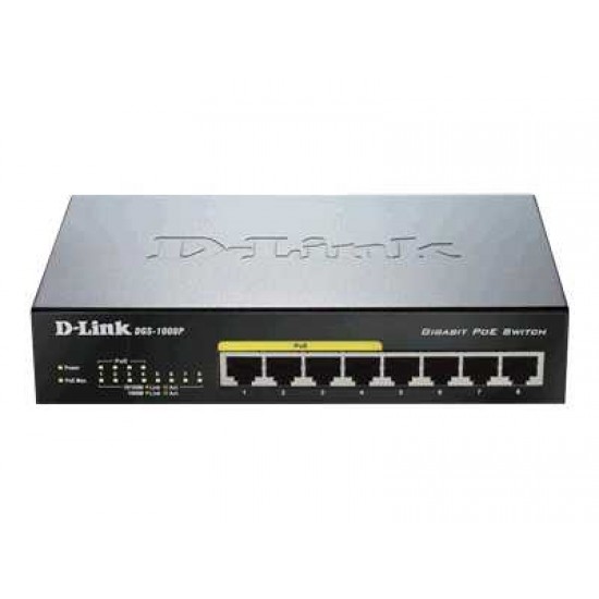 D-LINK DGS-1008P ETHERNET SWITCH - 8 PORTS - 4XPOE / 4 RJ45