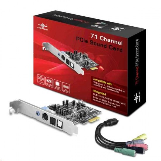 Vantec UGT-S220 7.1 Channel PCIe Sound Card - 1x LINE/MIC In & S/PDIF IN/OUT for Win VISTA/7/8/10