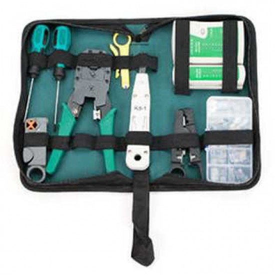 PC ETHERNET NETWORK RJ45 STRIPPING/CRIMPING/TESTER/PUNCH DOWN TOOL - 9 PIECE COMBO SET