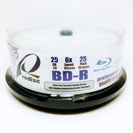 RODISC BD-R25GB/135MIN 6X White Thermal Printable to Hub, Metalized Hub Surface 25pcs Cake Box