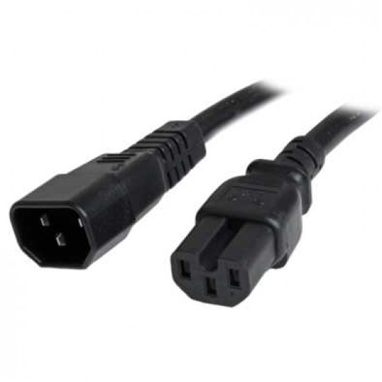 STARTECH 3ft (1m) Heavy Duty Extension Cord, IEC 320 C14 to IEC 320 C15 Black Extension Cord, 15A 250V, 14AWG, Heavy Gauge Power Extension Cable, IEC 320 C14 to IEC 320 C15 AC Power Cord - UL Listed