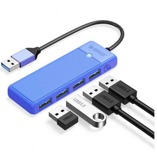 USB 3.0 Hub, ORICO 4-Port USB Hub, Ultra Slim USB Splitter for Laptop for MacBook, Mac Pro, iMac, Surface Pro, XPS, PS5,PC, Flash Drive, Mobile HDD(Blue/0.5ft)