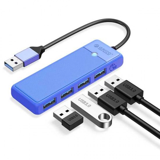 USB 3.0 Hub, ORICO 4-Port USB Hub, Ultra Slim USB Splitter for Laptop for MacBook, Mac Pro, iMac, Surface Pro, XPS, PS5,PC, Flash Drive, Mobile HDD(Blue/0.5ft)
