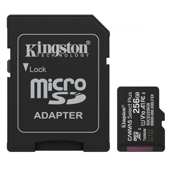 Kingston 256GB Canvas Select Plus microSD Card  Up to 150MB/s  Class 10, UHS-I, U1, V10, A1  SDCS3/256GB