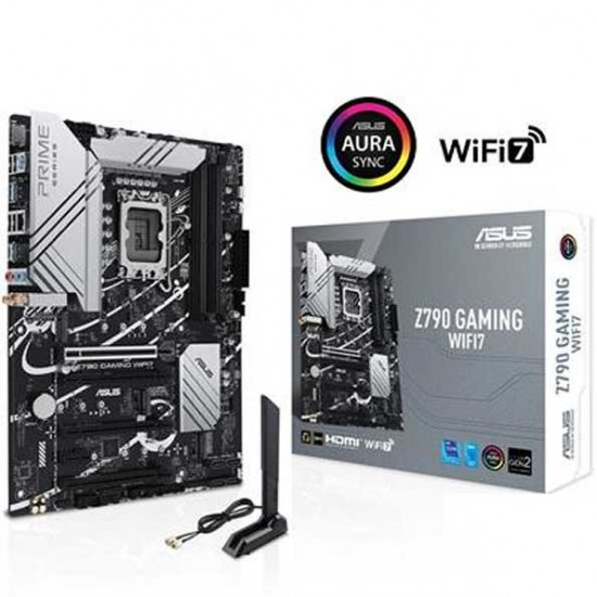 ASUS Z790 GAMING WIFI7 LGA 1700 ATX motherboard with PCIe 5.0, three M.2 slots, 14+1 DrMOS, DDR5, WIFI 7, Realtek 1Gb LAN, HDMI TM, USB 3.2 Gen 2x2 Type-C, front USB 3.2 Gen 1 Type-C, Thunderbolt USB4