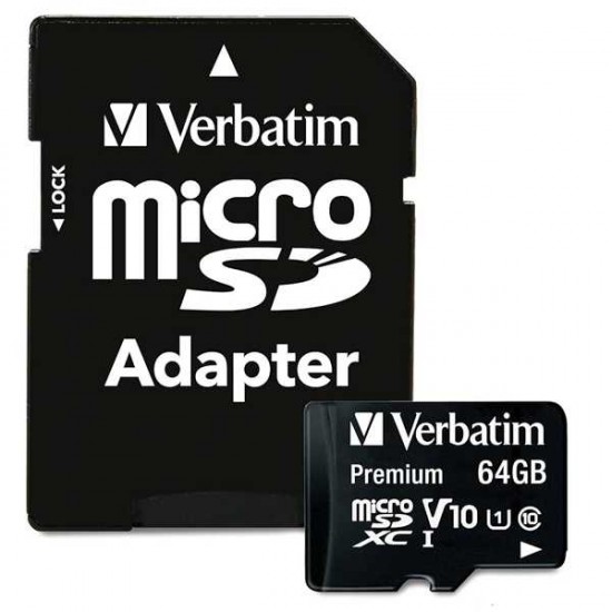 VERBATIM MICROSDXC CARD CLASS 10 UHS-1 64GB WITH ADAPTER