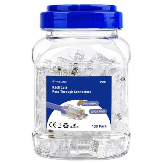 VCE PASS THROUGH GOLD PLATED CAT6 ENDS -100 UNITS